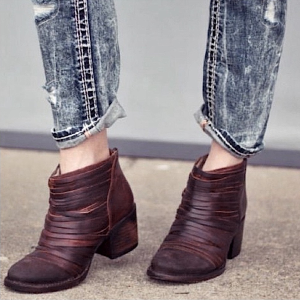 Freebird by Steven | Women’s Brown Leather/Suede Strappy Cain Ankle Boots Size 8
